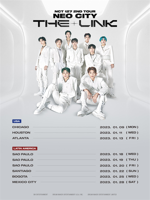 NCT 127将于2023年1月在北南美7个城市追加举办9场演出，第二次世界巡演大扩张！